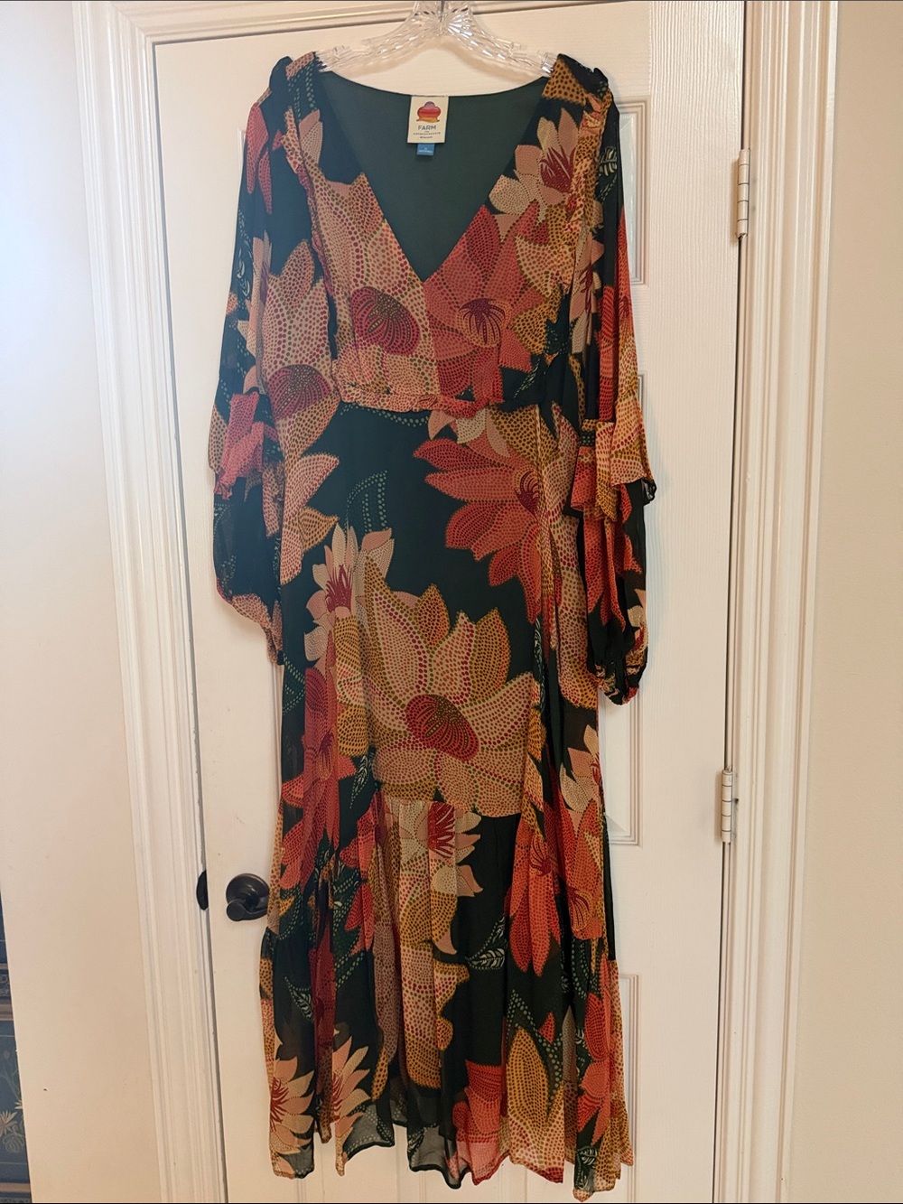 FARM Rio for Anthropologie Floral Maxi Dress in Dark Green and Rust